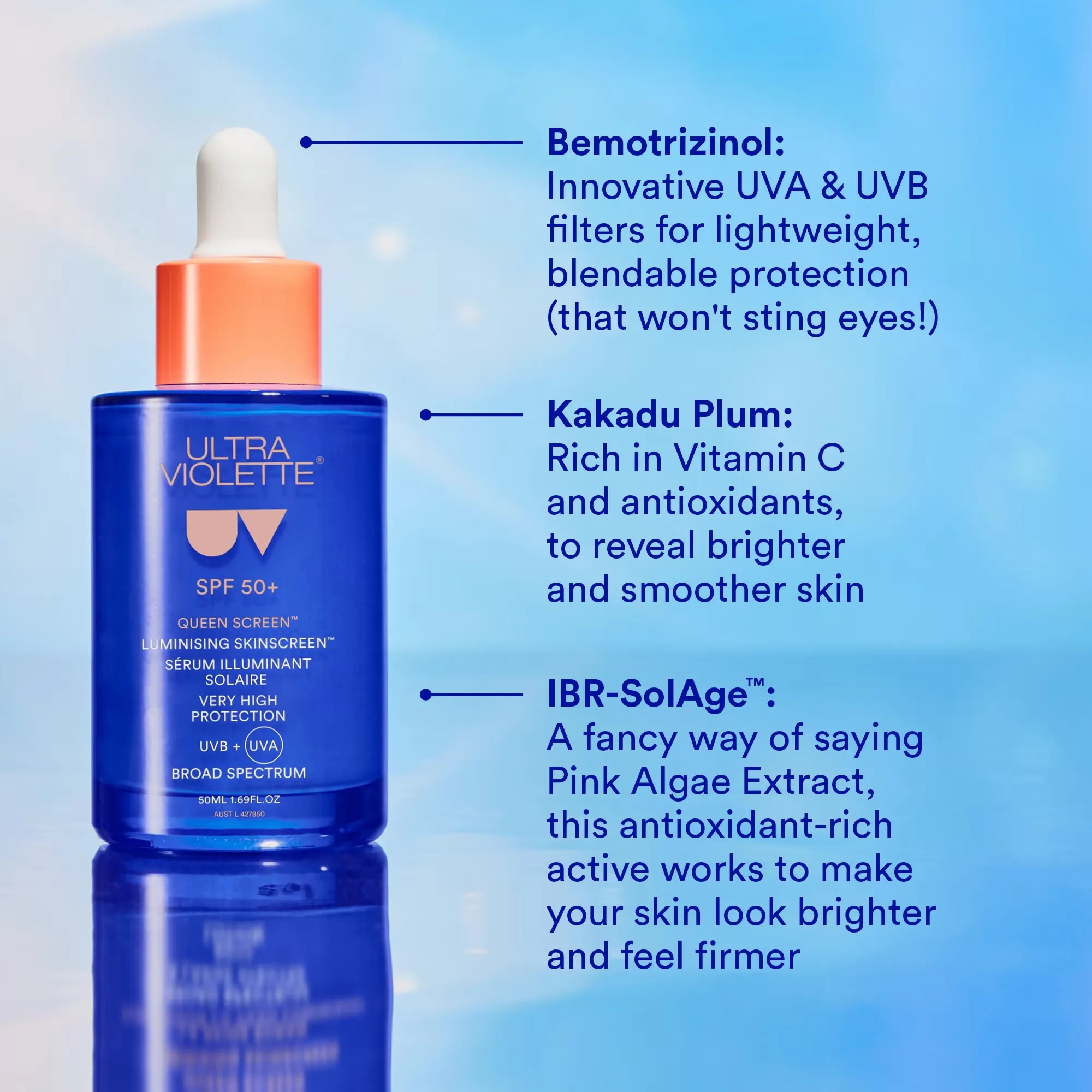 سرم روشن‌ کننده ضد آفتاب کویین اسکرین SPF 50 اولترا ویولت | Ultra Violette Queen Screen Luminising Serum SPF 50+ Skinscreen